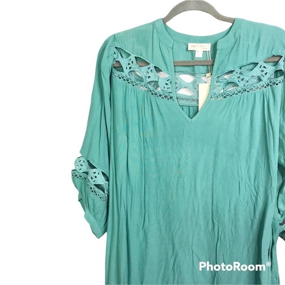 See U Soon Teal BoHo peasant high low cut out midi dress size S NWT - Picture 3 of 5